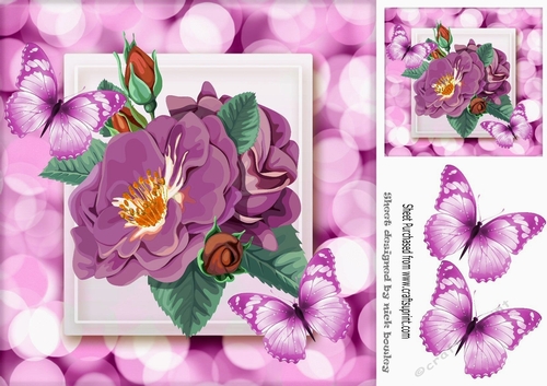 Pretty pink flowers  with lovely pink butterflies 8x8