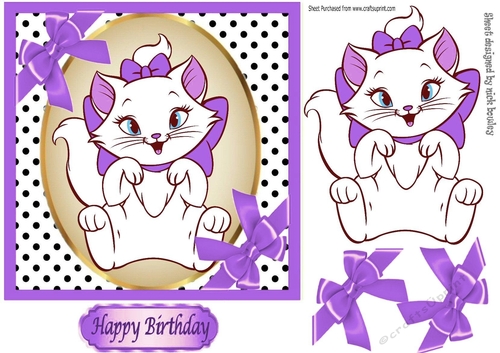 Cute little kitty in polkadot with purple bows 7x7