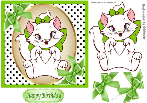 Cute little kitty in polkadot with green bows 7x7