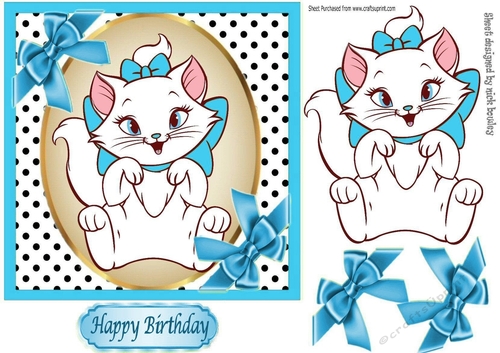 Cute little kitty in polkadot with turq bows 7x7