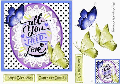 All you need is love, pretty card front with lace and butterflies 7x7 (2)