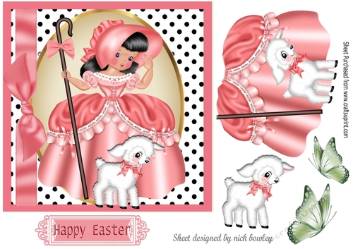 Pretty bo peep in peach with little lamb and butterflies 7x7