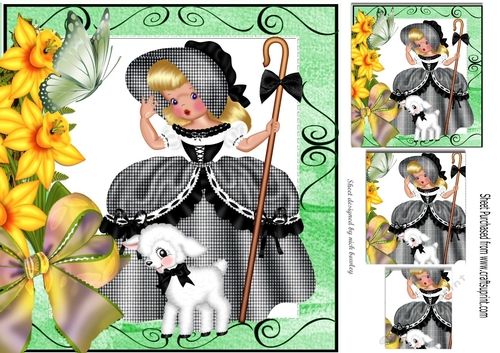 bo peep with her lamb pretty in black/white gingham &daffs 8x8