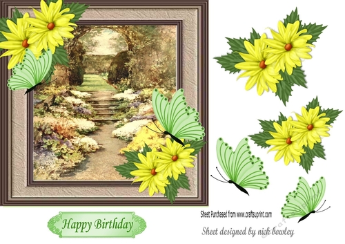 Pretty garden in a frame with yellow flowers 7x7