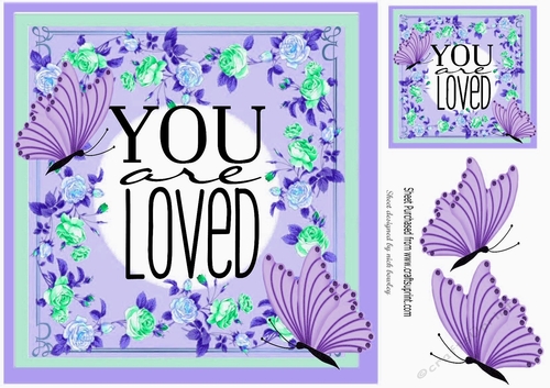 YOU ARE LOVED! in pretty floral frame with purple butterflies 8x8
