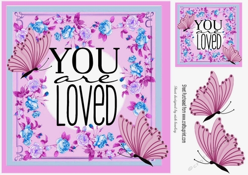 YOU ARE LOVED! in pretty floral frame with pink butterflies 8x8