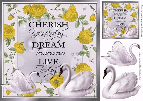 Pretty gold roses with swans 8x8