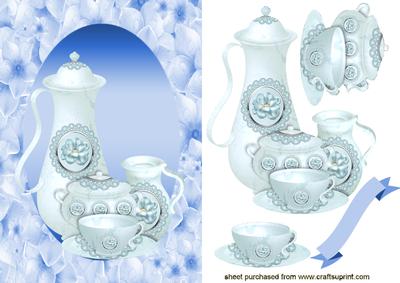 Pretty Floral Blue China Teaset