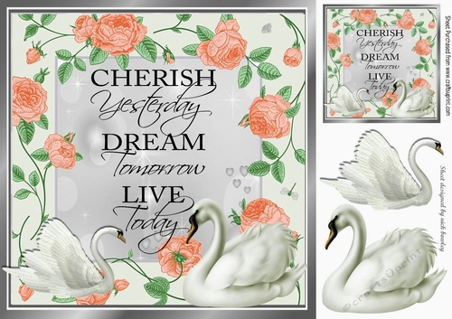 Pretty peach roses with swans 8x8