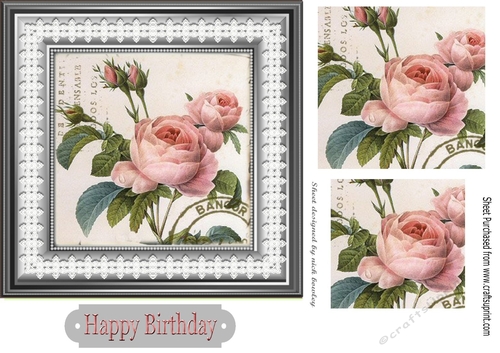 pretty pink roses in frame with lace and pyramids 7x7