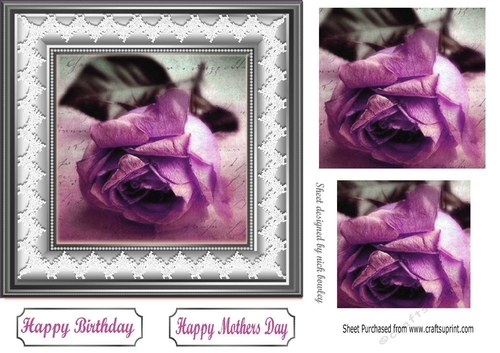 Pretty purple rose in pyramids with lace 7x7 frame