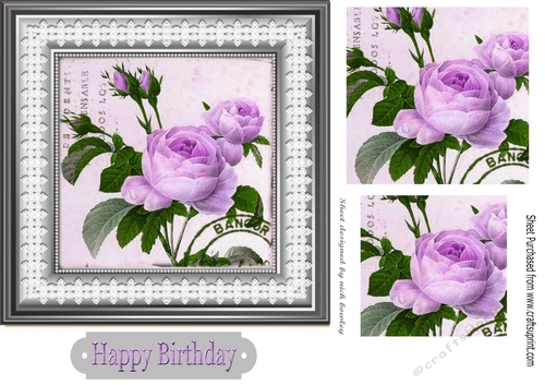 pretty lilac roses in frame with lace and pyramids 7x7