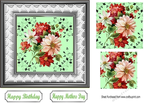 pretty floral arrangement in lace frame with pyramids 7x7 (1)