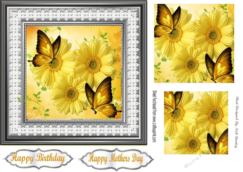 pretty yellow sunflowers with butterflies in lace 7x7 frame pyramids