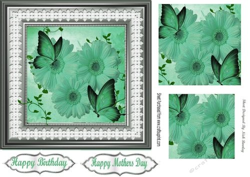 pretty shades of blue sunflowers with butterflies in lace 7x7 frame pyramids