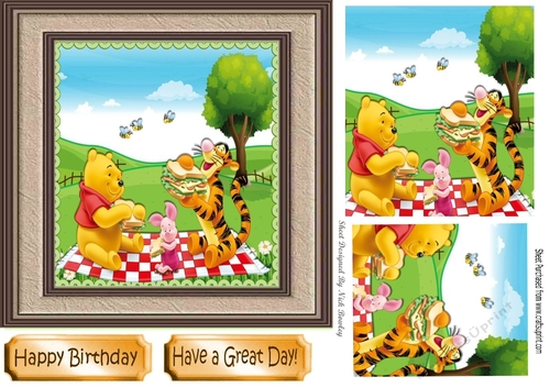 Pooh bear and friends having a picnic pyramids 7x7 frame