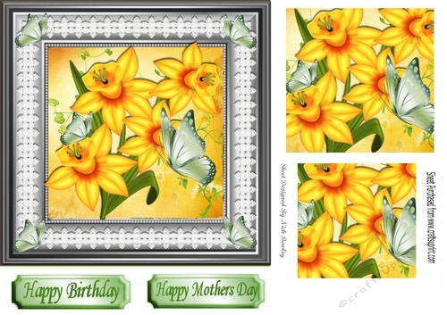 Pretty yellow daffodils in pyramids with lace 7x7 frame