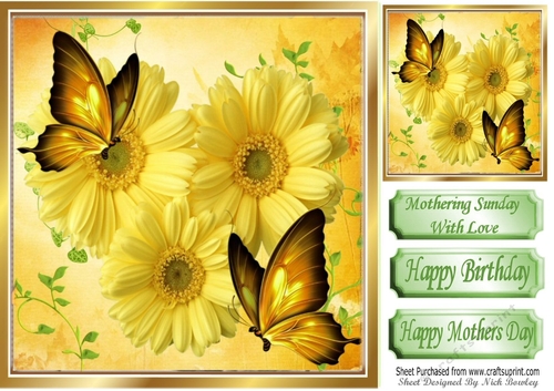 pretty yellow sunflowers with butterflies 8x8