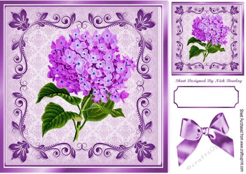 Pretty lilac hydrangea in ornate frame with bow 8x8