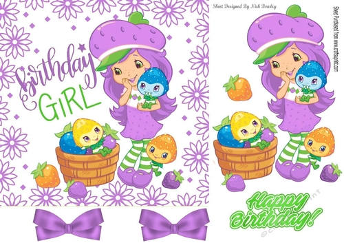 Birthday Girl (purple), With her basket of toony strawberries 7x7