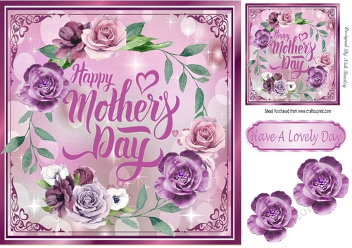 Pretty ring of purple/pink shades of flowers for mum card front 8x8