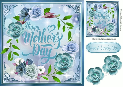 Pretty ring of blue flowers for mum card front 8x8