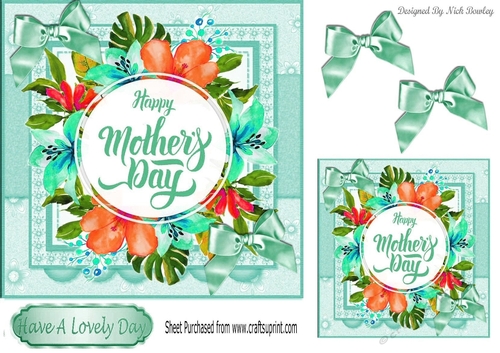 Pretty tropical flowers for mum with turq bows 7x7