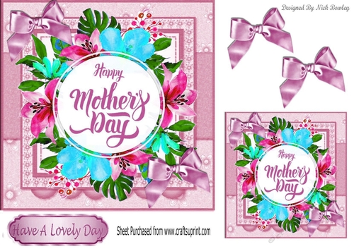 Pretty tropical flowers for mum with pink bows 7x7