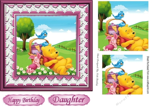 time to snooze with pooh bear and piglet  (pink) pyramids 7x7 frame