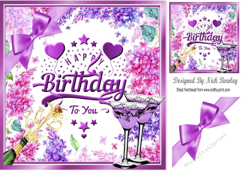 Cocktails for the birthday girl with purple bow 8x8