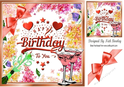 Cocktails for the birthday girl with peach bow 8x8