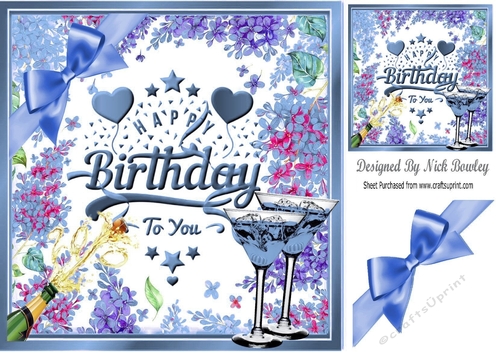 Cocktails for the birthday girl with blue bow 8x8