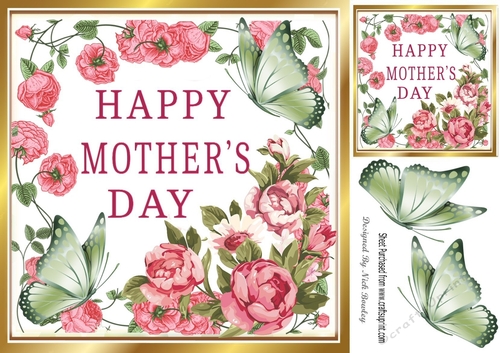 Lovely roses with butterflies card front for mum 8x8