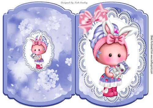 Cute little Pummy Doll in pink with bow bracket card