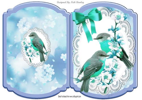pretty blue birds on a branch with lace bracket card