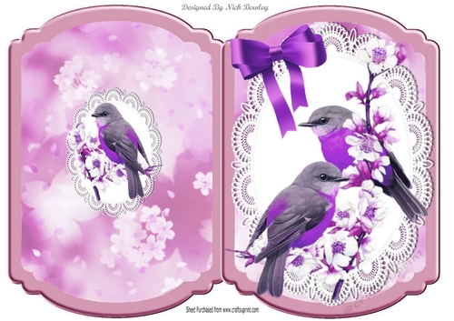 pretty purple birds on a branch with lace bracket card
