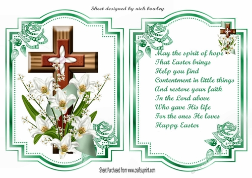 Lovely Easter Cross with lillies and turq ribbon with blessing verse
