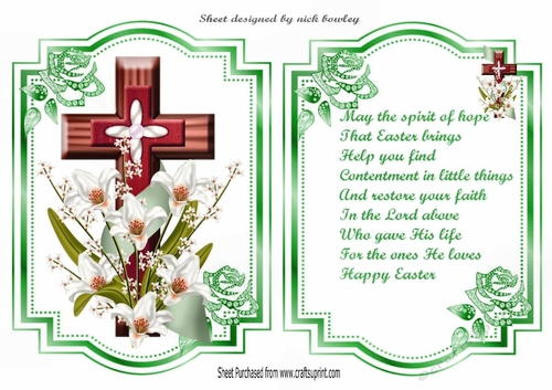 Lovely Easter Cross with lillies and green ribbon with blessing verse