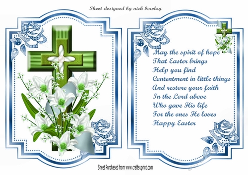 Lovely Green Easter Cross with lillies and ribbon with blessing verse