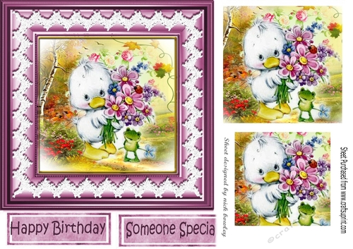 Cute duck in the woods carrying flowers pyramids 7x7