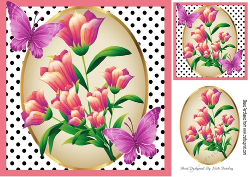 Pretty vibrant flowers with butterflies and polkadot 8x8
