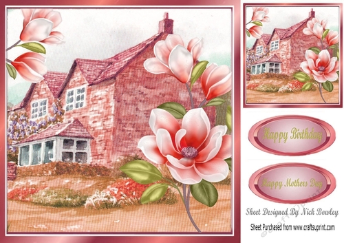Pretty cottage with peach magnolias 8x8