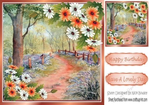Pretty Corner peach/white daisies with bluebell woods 8x8