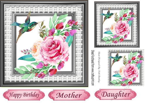 Pretty water colour flowers with humming bird 7x7