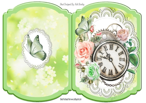 Pretty pink roses with clock and butterfly bracket card