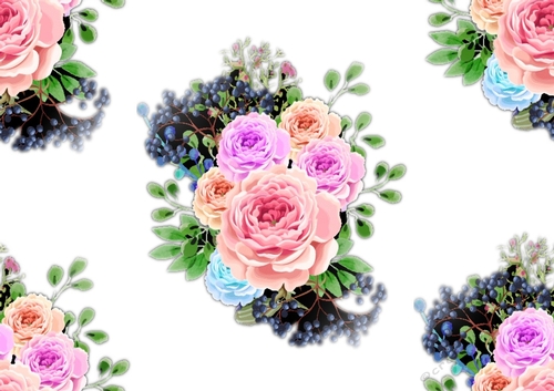 Pretty large pink roses with berries backing paper