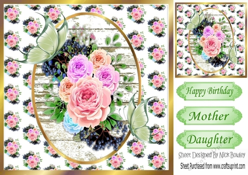 pretty arrangement of roses & berries with butterflies 8x8