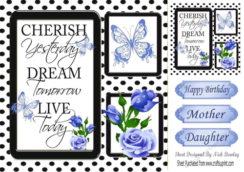 pretty blue roses and black polka dot photo frame 8x8 card front