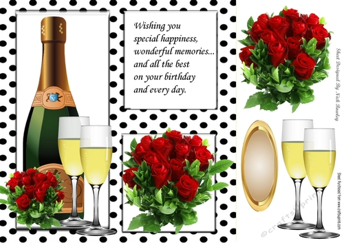Lovely red roses and wine for the BIRTHDAY girl in polkadot frame 8x8