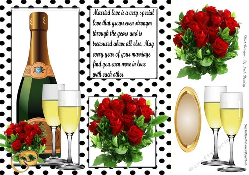 Lovely red roses and wine for your WEDDING/ANNIVERSARY in polkadot frame 8x8